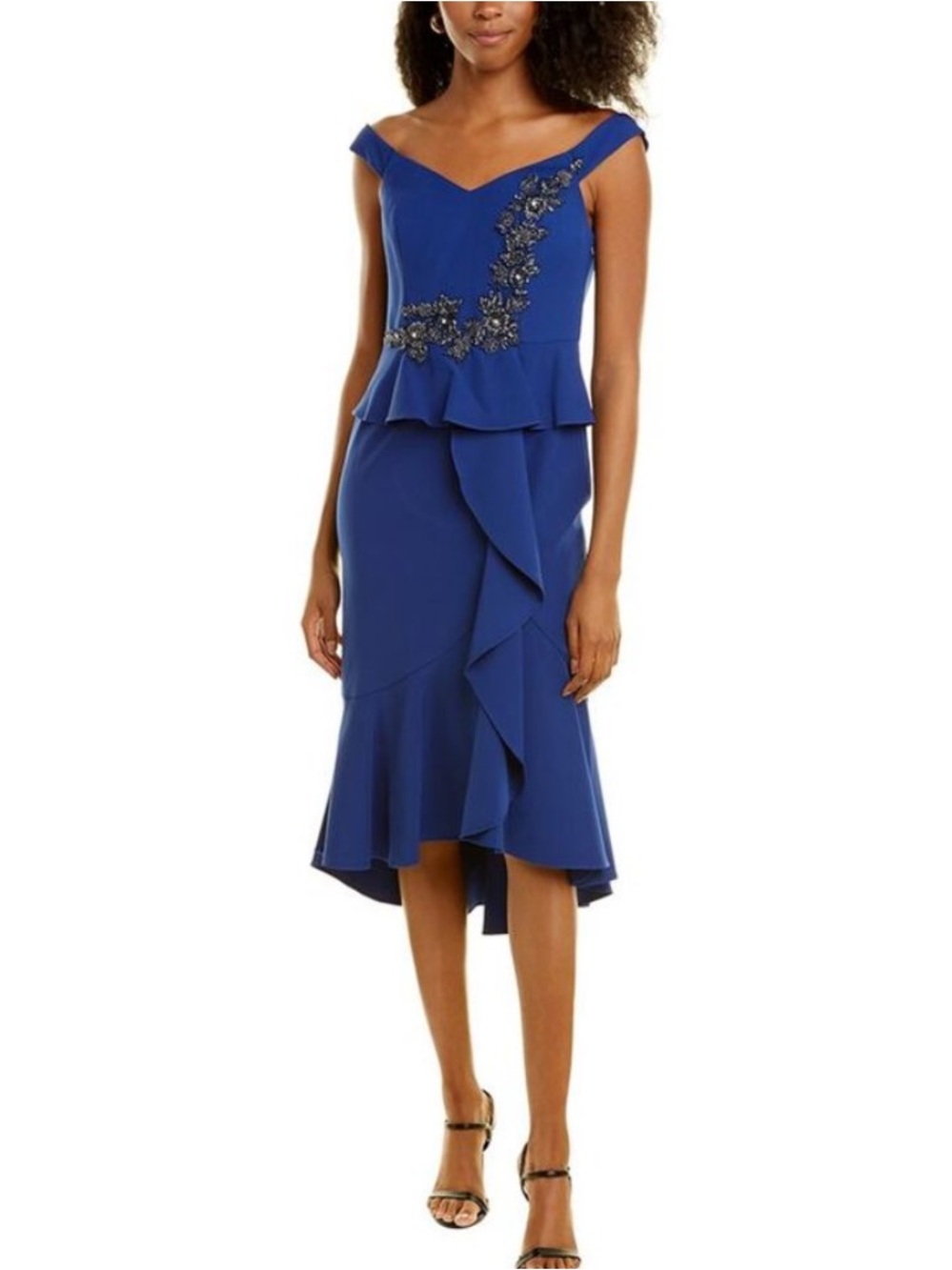 AIDAN MATTOX Beaded Detail Off-Shoulder Royal Blue Peplum Ruffle Dress 💙💙